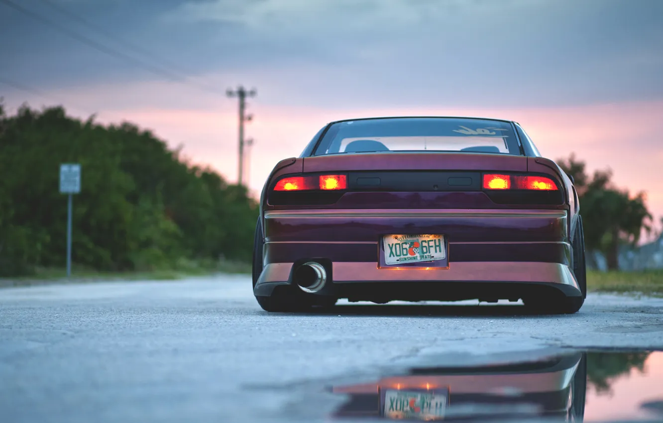 Photo wallpaper the sky, puddle, Nissan, Nissan, 240sx