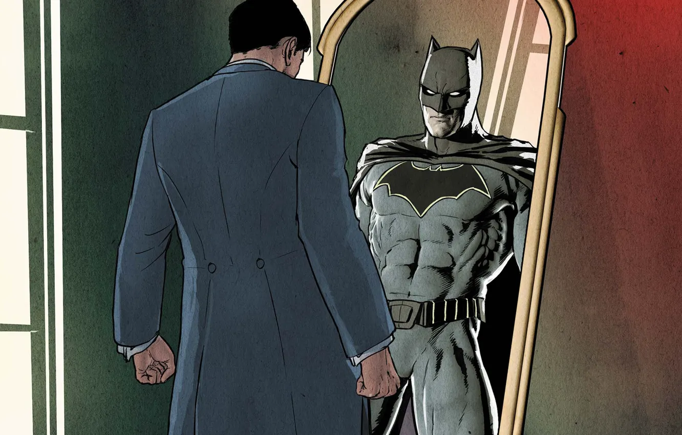 Photo wallpaper fantasy, Batman, reflection, artwork, mask, Comics, DC Comics, mirror