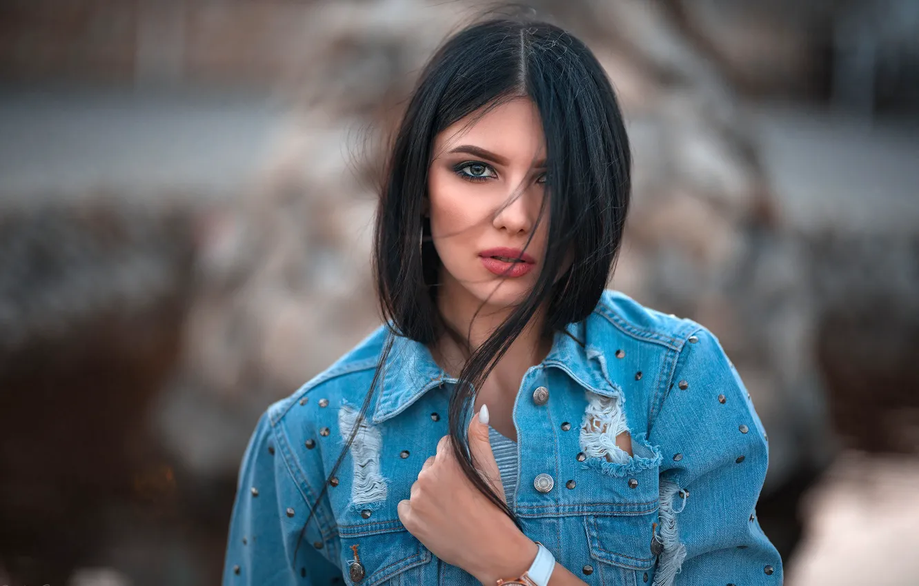 Photo wallpaper background, portrait, makeup, brunette, hairstyle, beauty, bokeh, Kristina