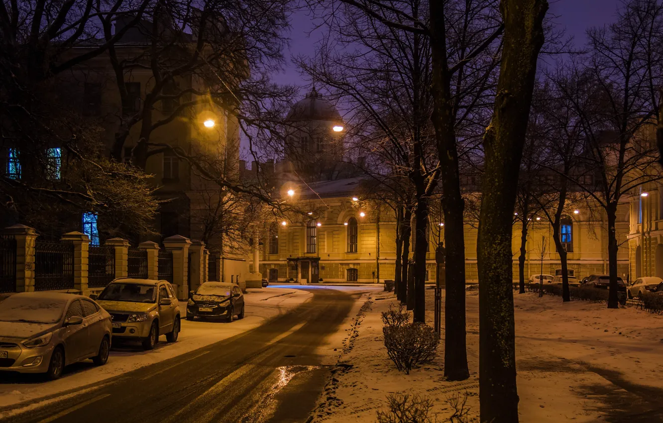 Photo wallpaper night, the city, street, view, Peter, Saint Petersburg, Russia, architecture