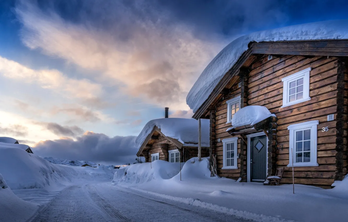 Photo wallpaper snow, home, Norway, Hovden, Agder