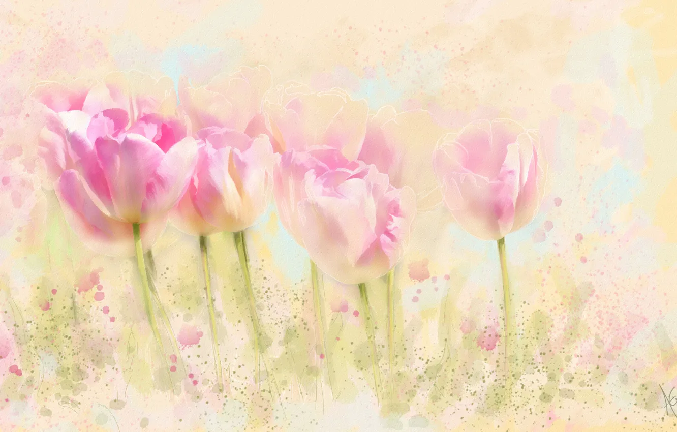 Photo wallpaper flowers, figure, graphics, treatment, picture, art, tulips, pink