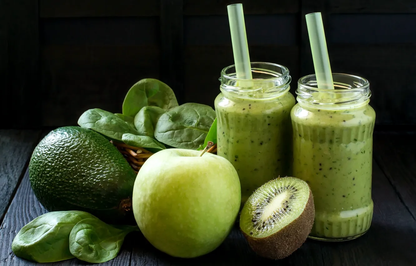 Photo wallpaper apples, kiwi, drink, fruit, avocado, smoothies