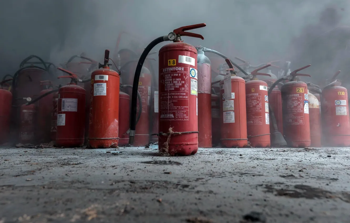 Photo wallpaper background, smoke, fire extinguishers