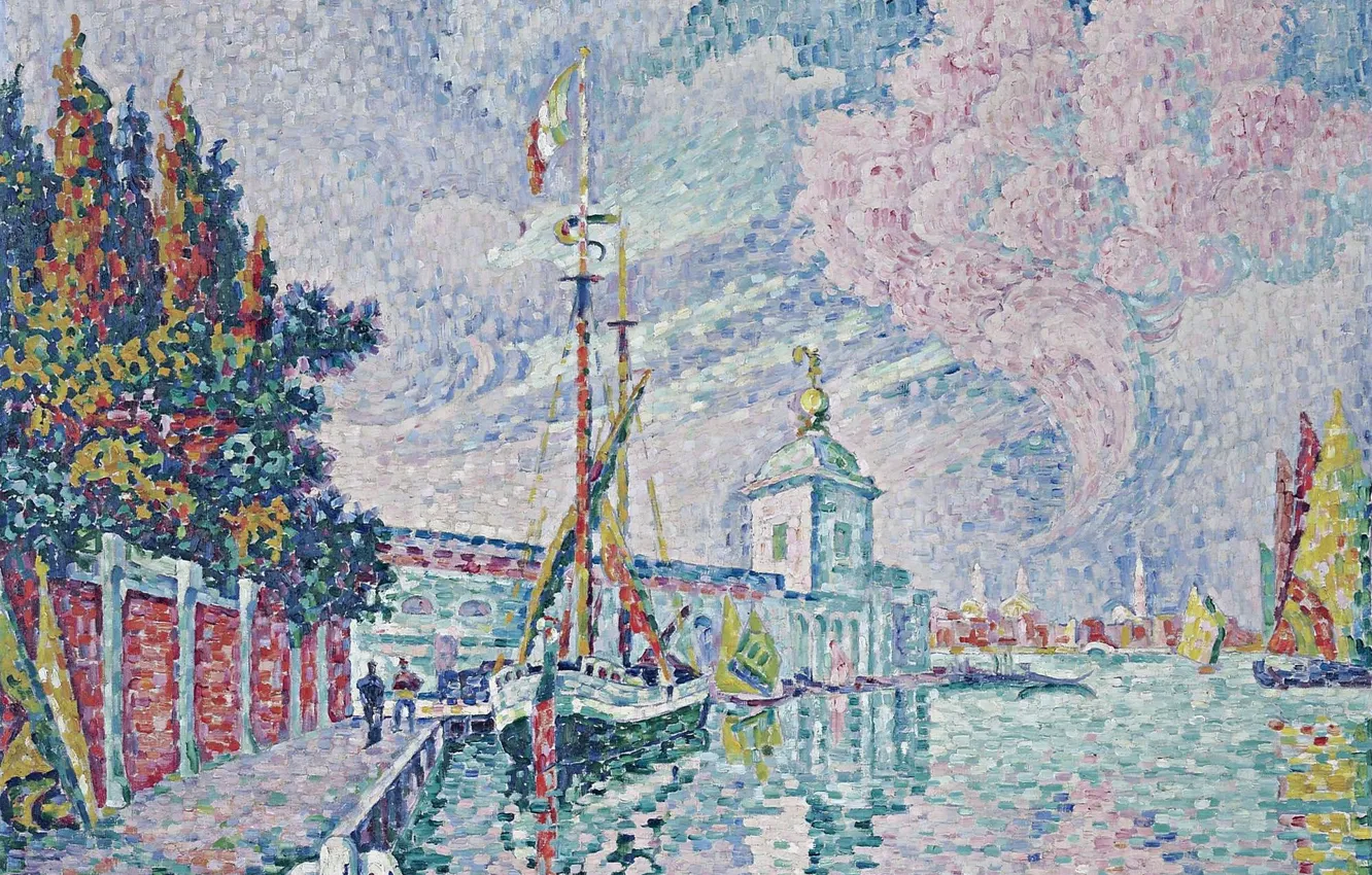 Photo wallpaper ship, Marina, picture, the urban landscape, Paul Signac, pointillism, Custom. Venice