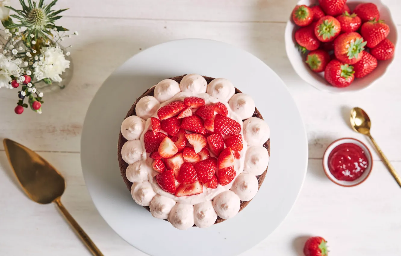 Photo wallpaper berries, strawberry, cake, cake