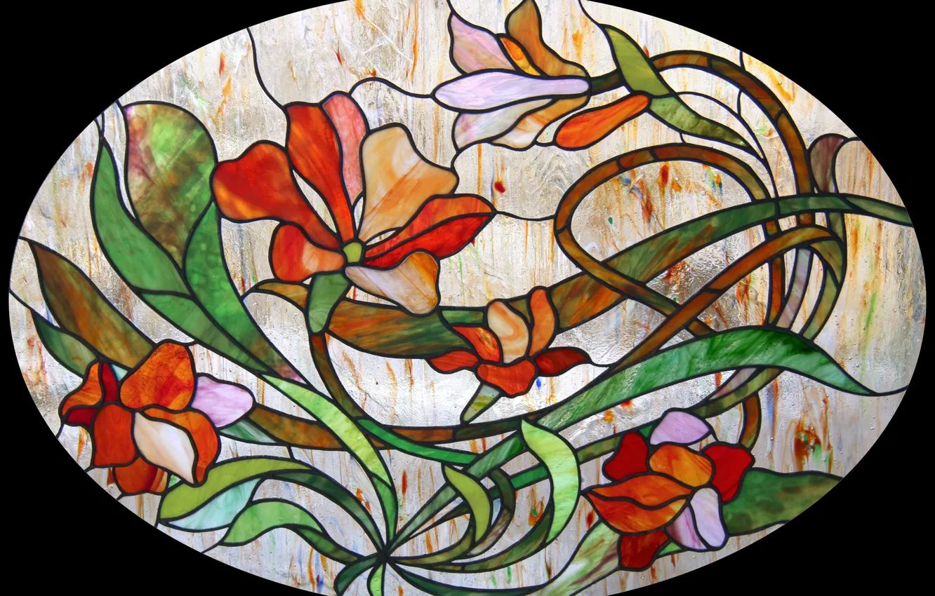 Photo wallpaper abstraction, style, black background, ornament, oval, Orchid, floral pattern, the play of colors