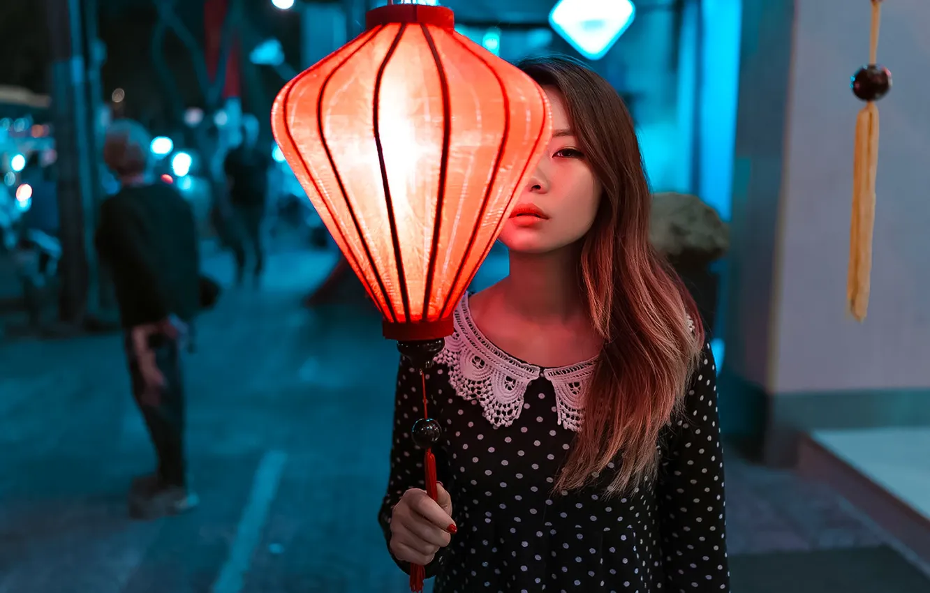 Photo wallpaper Girl, City, Light, Beautiful, Asian, Model, Night, Street