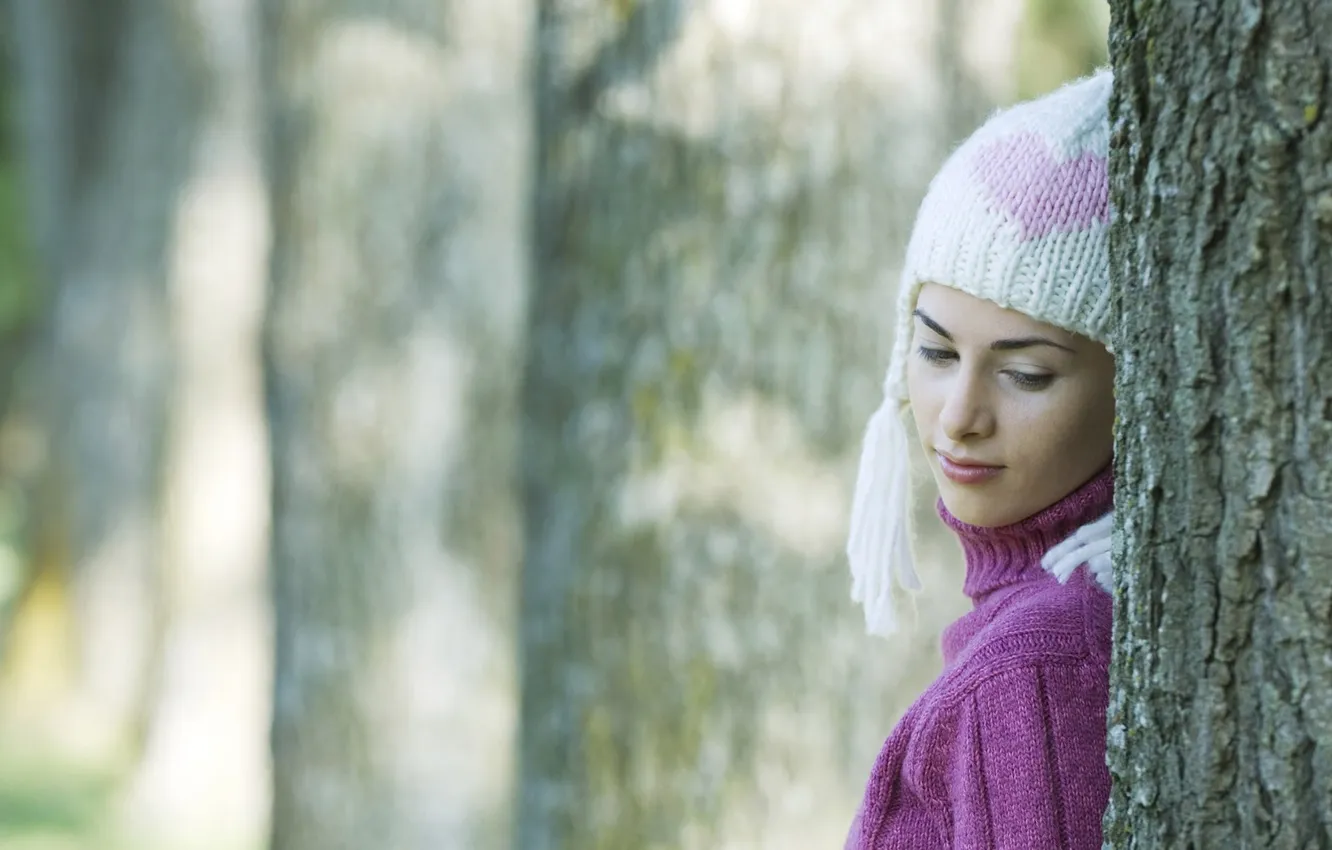 Photo wallpaper girl, trees, love, nature, hat, mood. girl