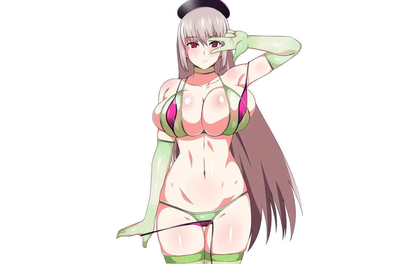 Photo wallpaper girl, sexy, cleavage, thighhighs, long hair, boobs, sexy girl, anime