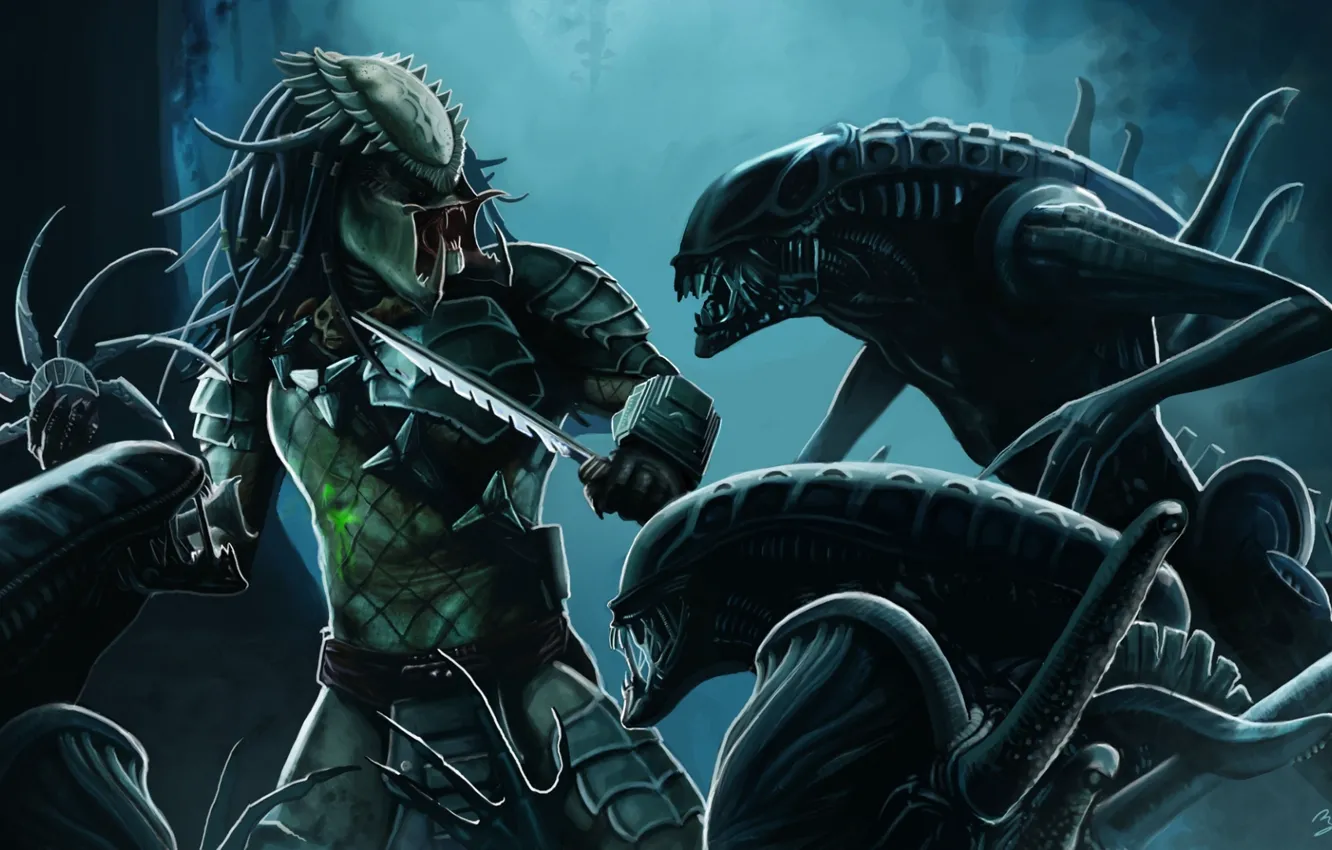 Photo wallpaper background, predator, art, Stranger, battle, Predator, alien, art