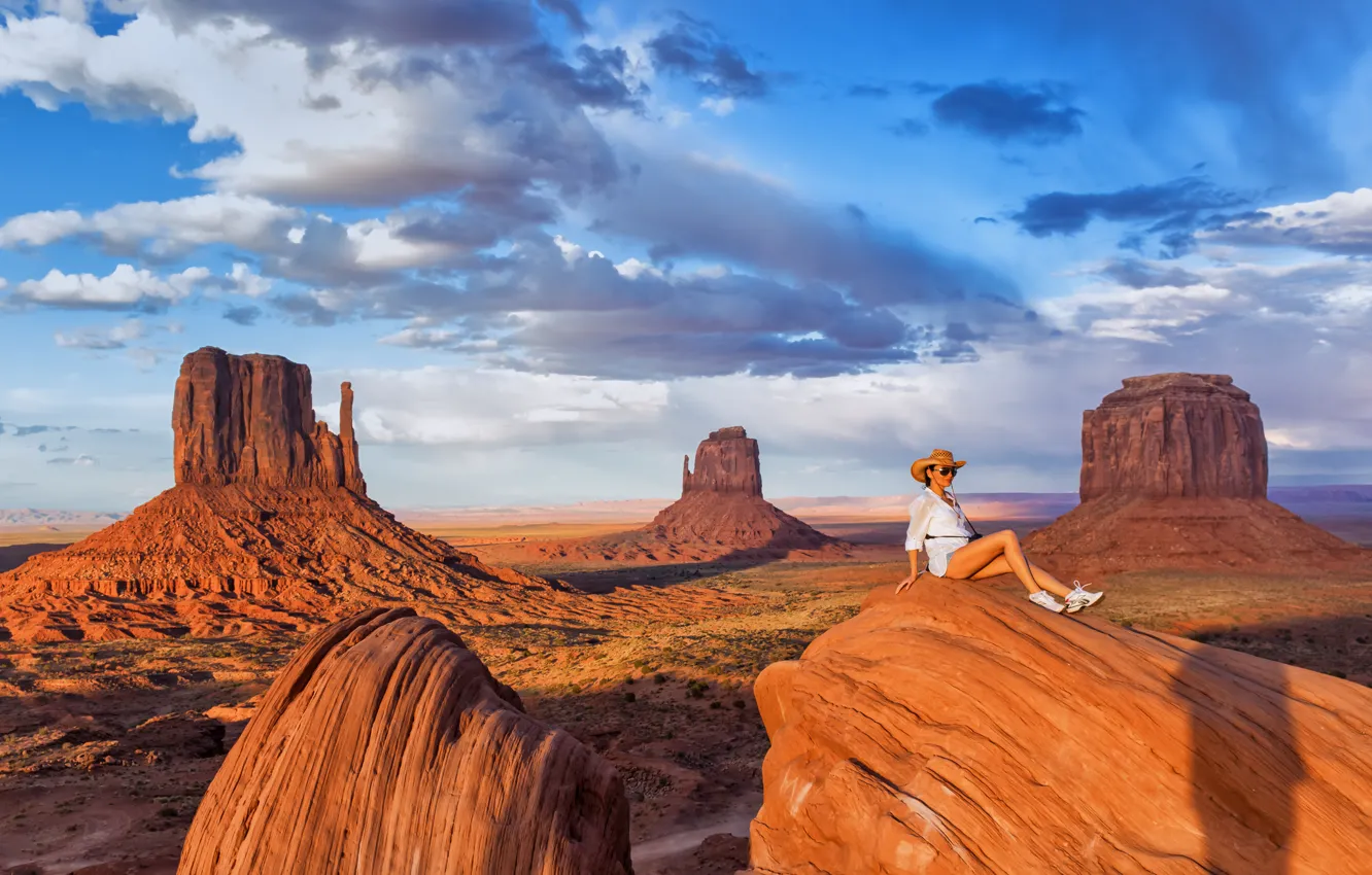 Photo wallpaper girl, landscape, Monument Valley