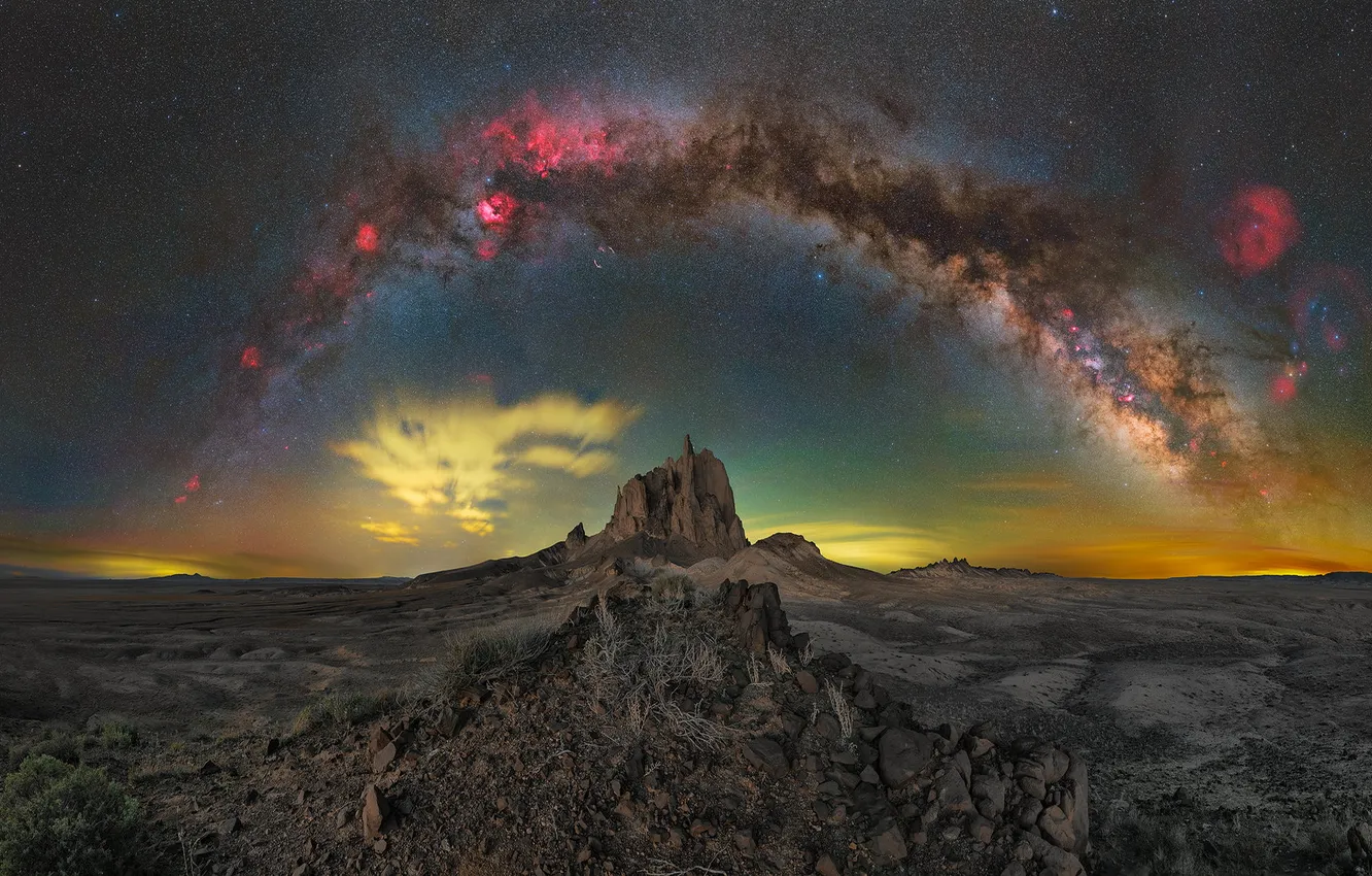 Photo wallpaper the sky, night, stones, rocks, desert, dal, the milky way