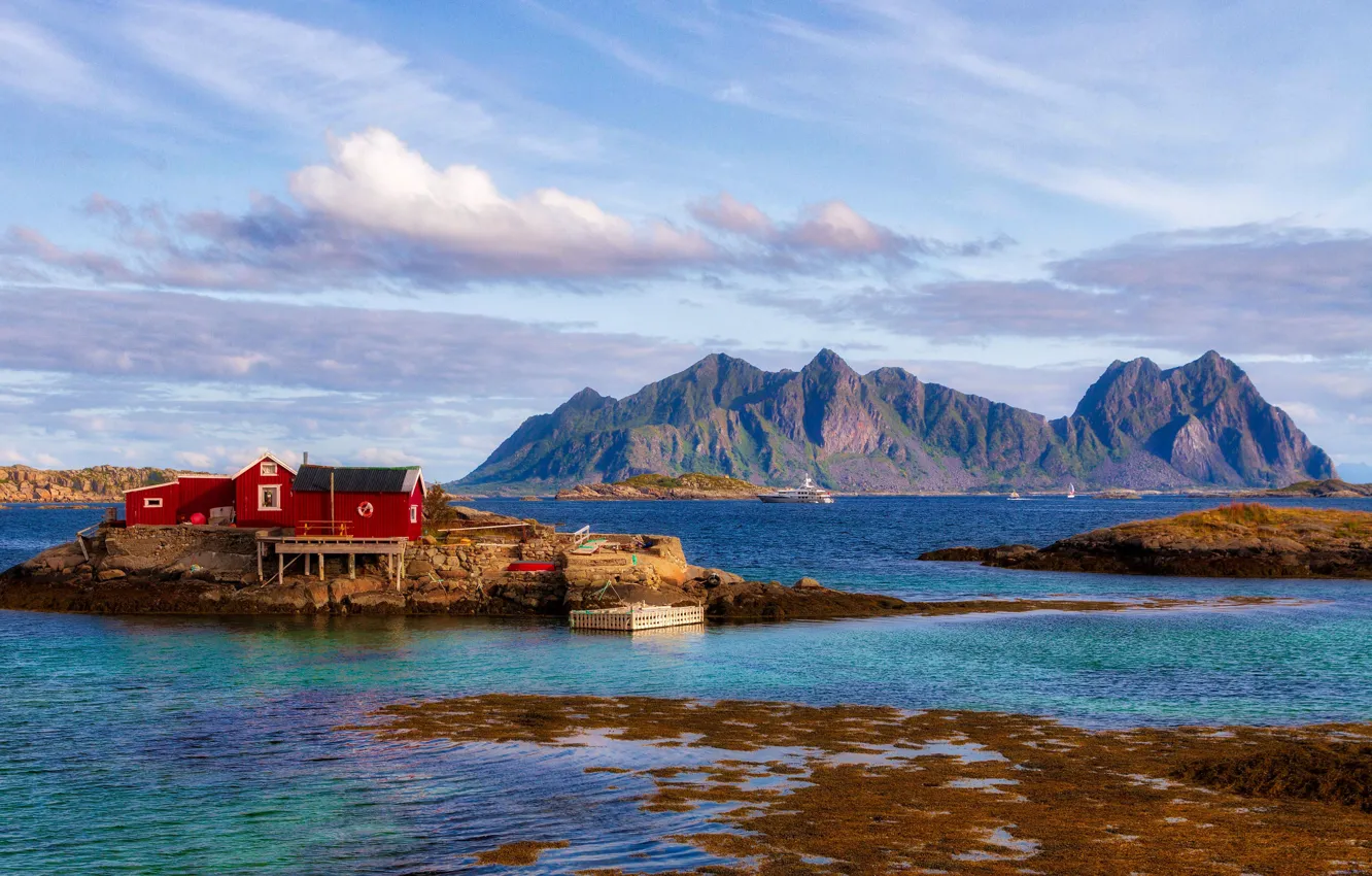Photo wallpaper sea, mountains, Norway, Lofoten