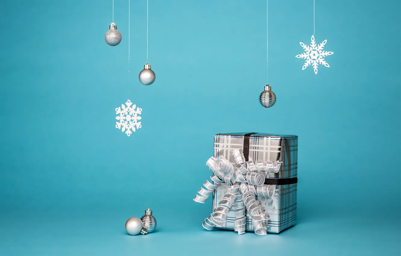 Photo wallpaper winter, balls, holiday, Christmas, New year, box, Christmas decorations, new year decorations