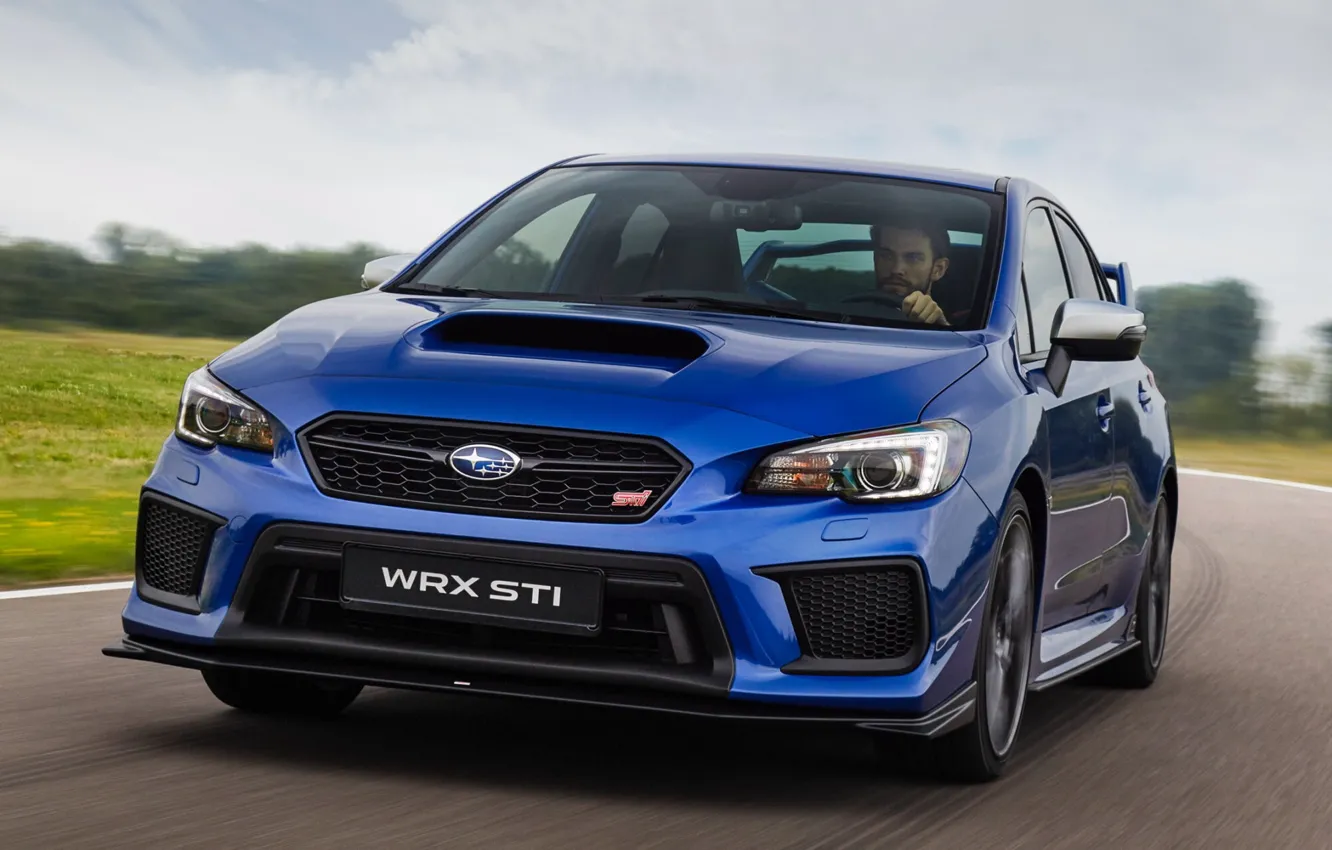 Photo wallpaper movement, green grass, track, Subaru, exterior, Subaru WRX STI