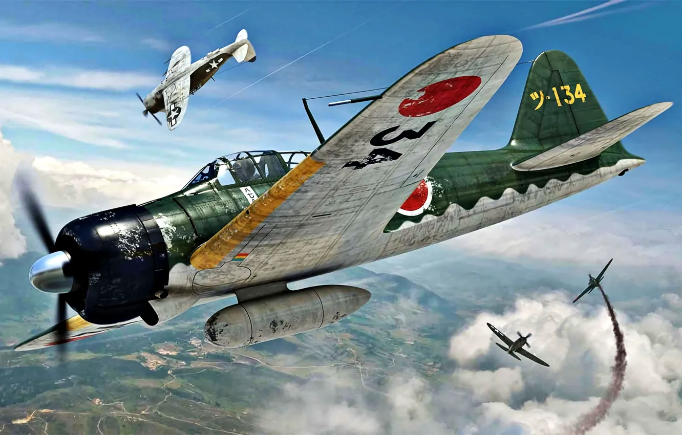 Photo wallpaper Japan, A6M2, Travel, External fuel tank, Radial engine Nakajima Sakae 12
