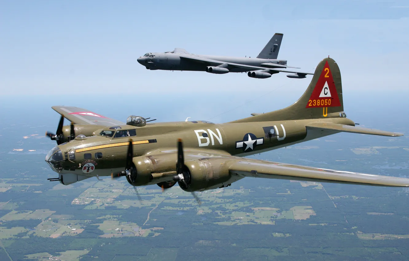 Photo wallpaper pair, pilot, parade, bomber, B-17, flying fortress, Flying Fortress, B-52