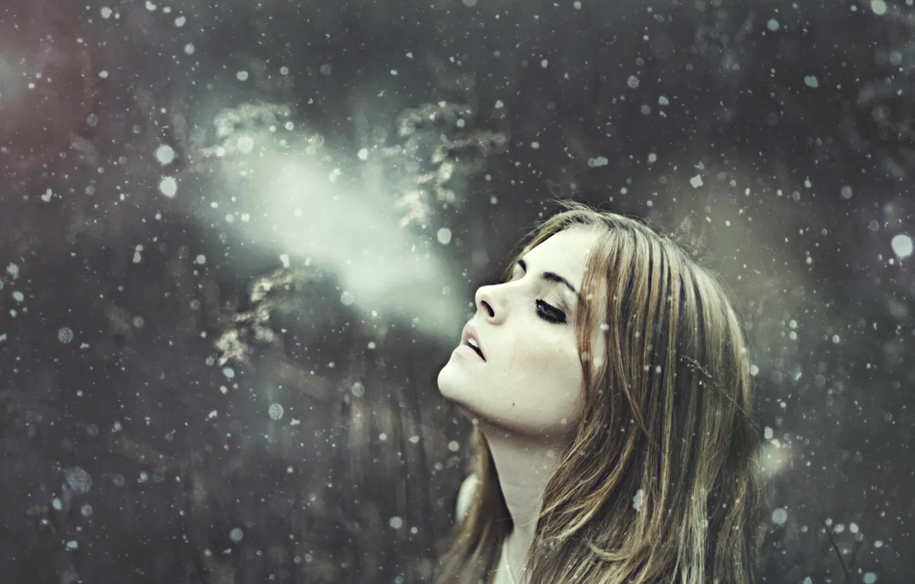 Photo wallpaper wet, woman, winter, snow, hair, Steam, cold