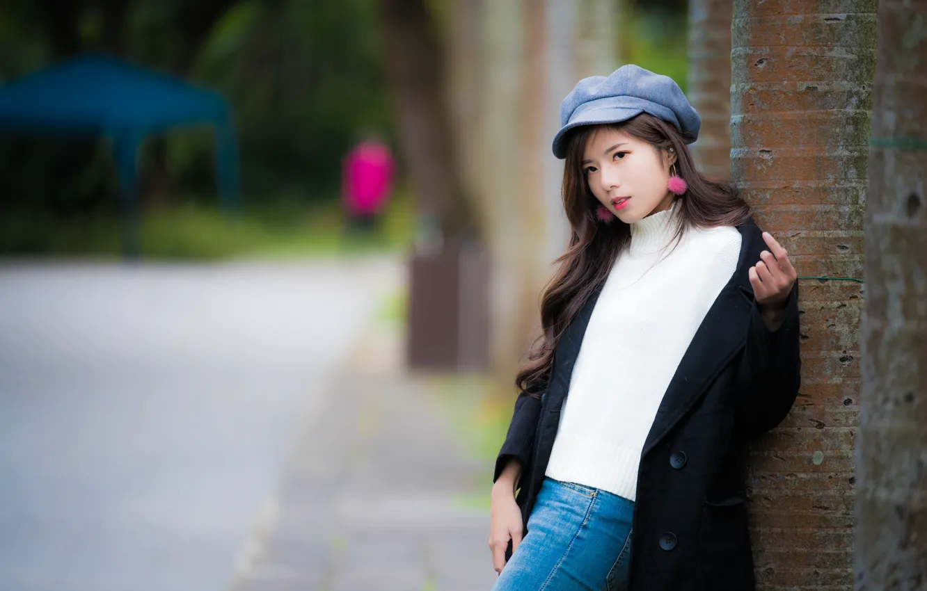 Photo wallpaper girl, Asian, cutie, bokeh