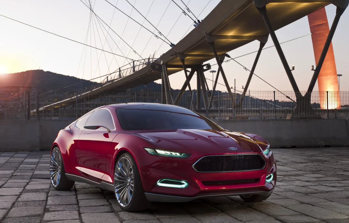 Photo wallpaper sunset, red, bridge, lights, concept, the concept, ford, Ford