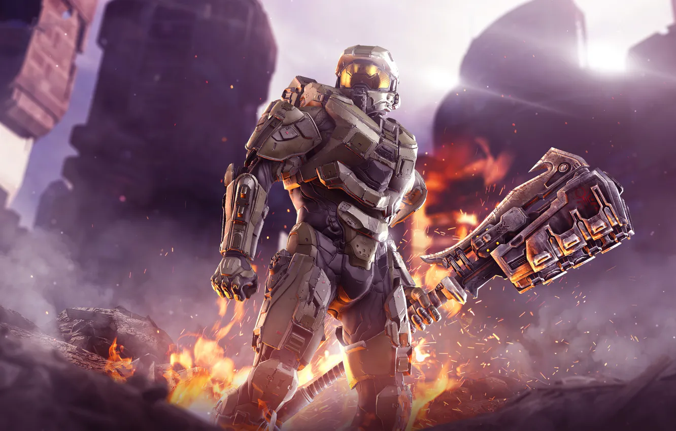 Photo wallpaper weapons, warrior, sparks, helmet, Halo, armor