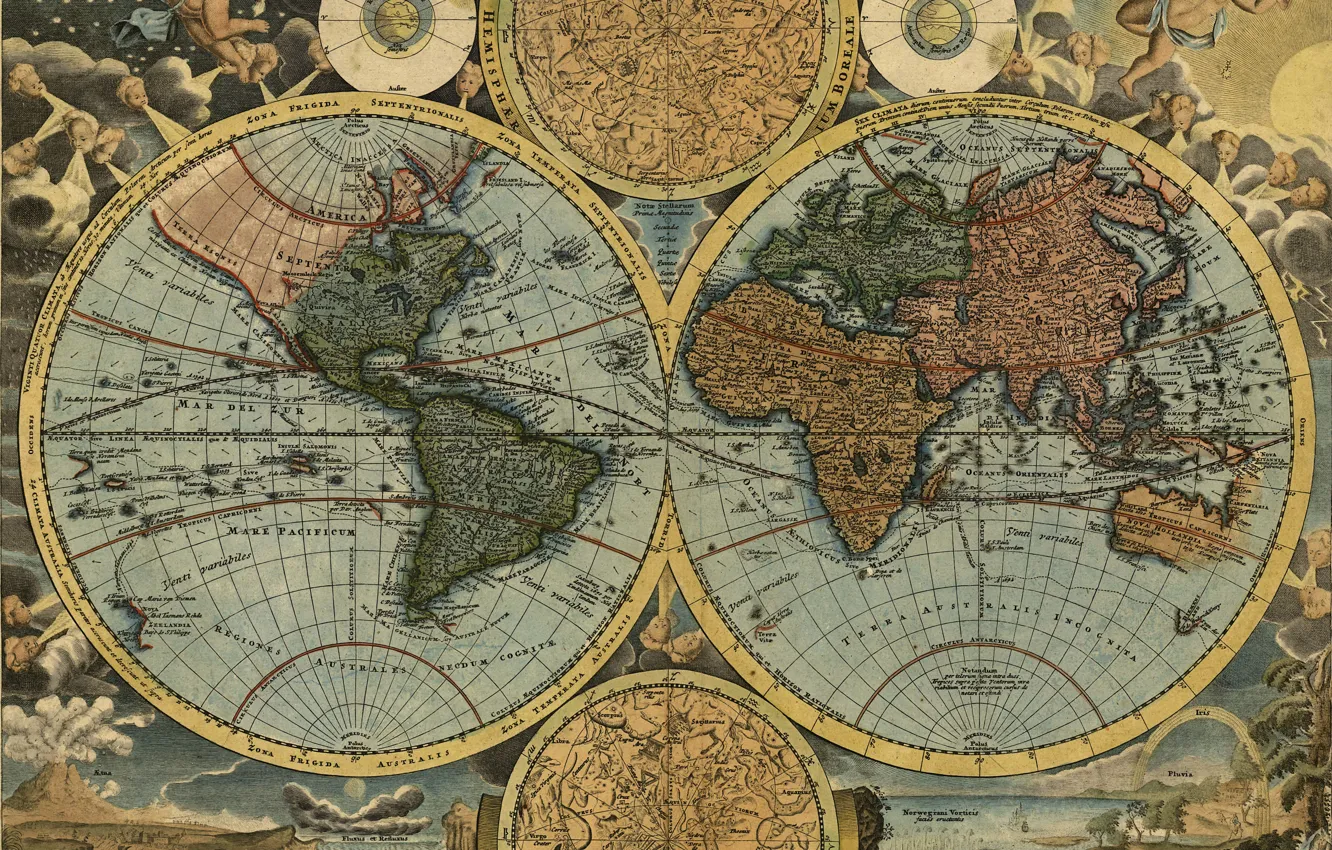 Photo wallpaper travel, world map, geography, 1716, Johann Baptist Homann