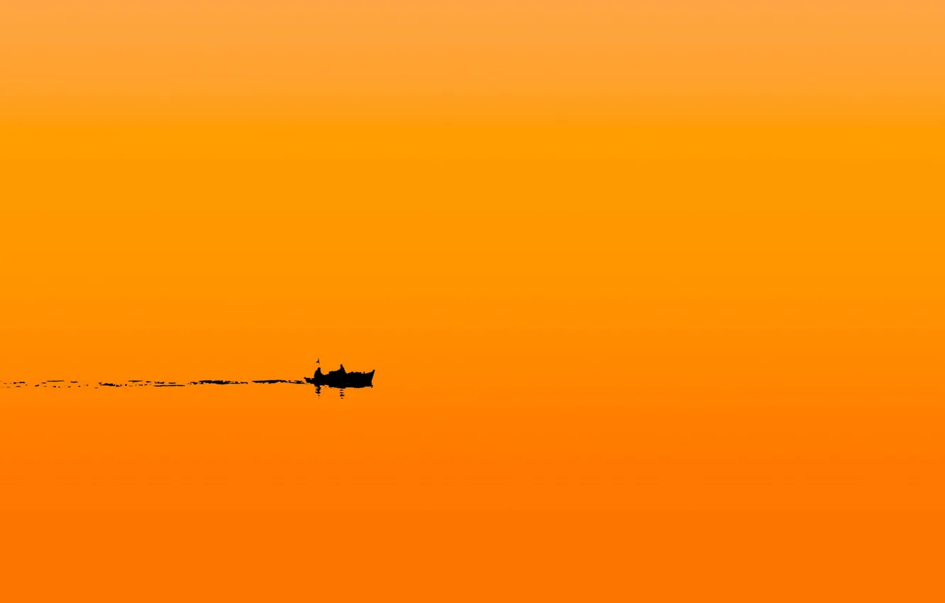 Photo wallpaper sea, night, boat