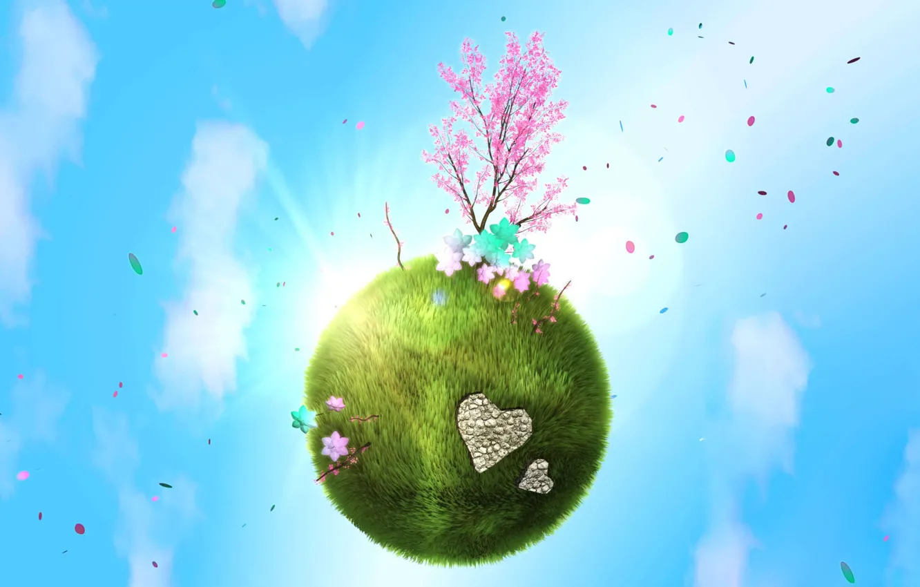 Photo wallpaper love, planet, spring, green, tree