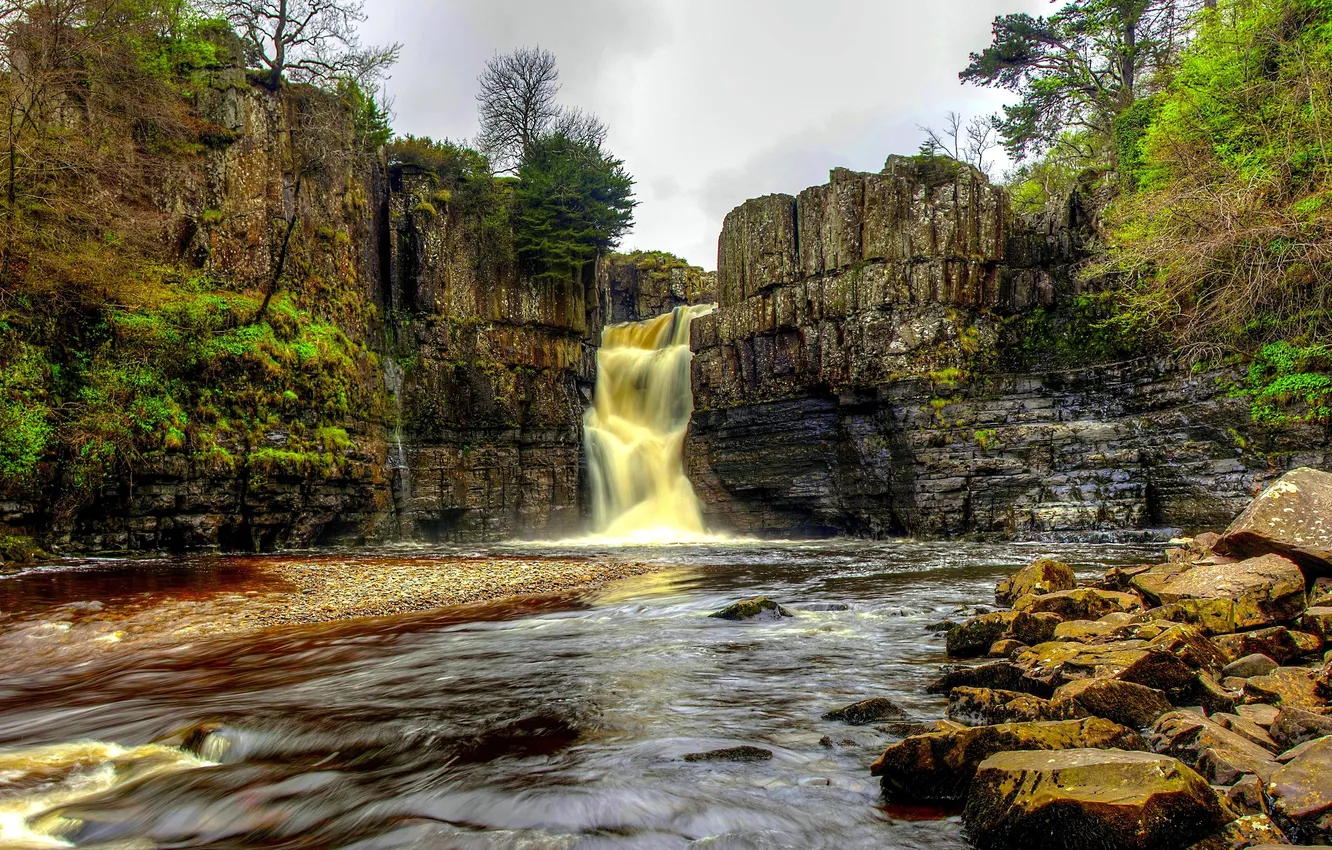 Photo wallpaper the sky, clouds, trees, landscape, nature, river, stones, rocks