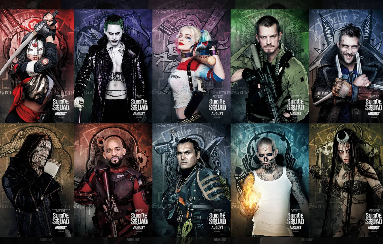 Photo wallpaper Slipknot, Joker, Will Smith, Jared Leto, Movie, Katana, Deadshot, Harley Quinn