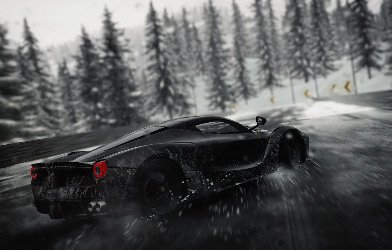 Photo wallpaper car, Ferrari, logo, drift, game, supercar, blizzard, snow