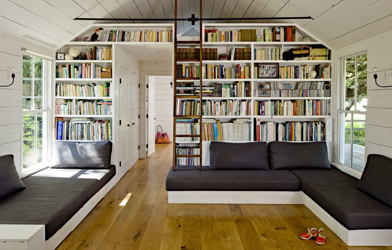 Photo wallpaper design, style, room, interior, library, living room, small space, Tiny House