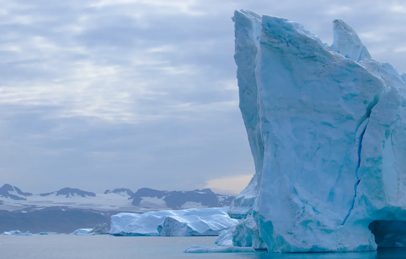 Photo wallpaper cold, winter, sea, snow, mountains, shore, ice, iceberg