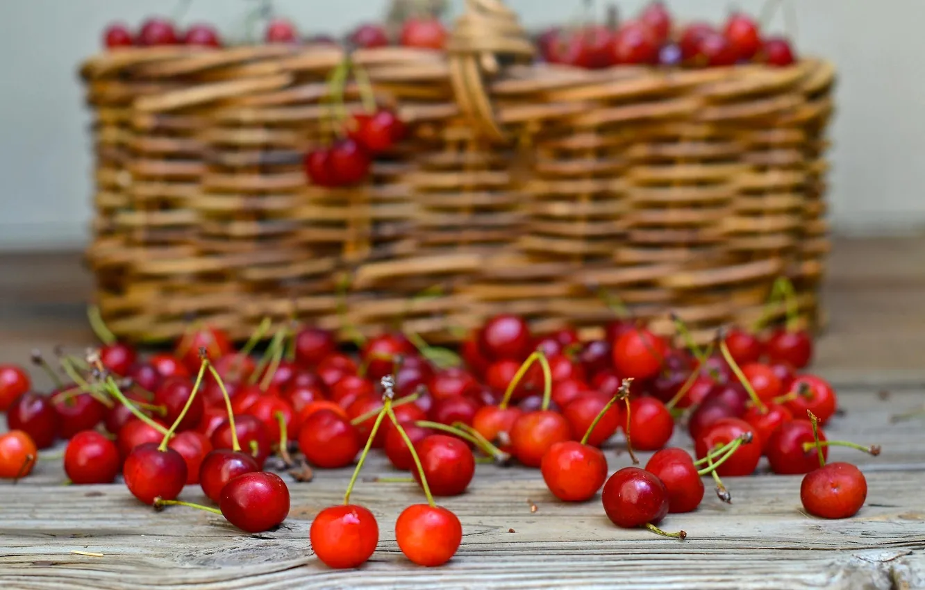 Photo wallpaper cherry, berries, basket