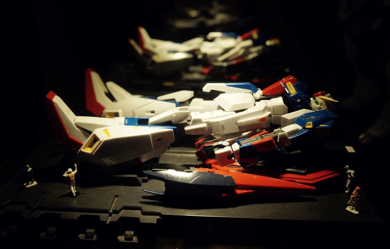 Photo wallpaper dark, light, red, toy, blue, Minimalism, Gundam, display