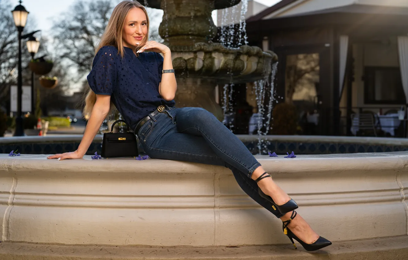 Photo wallpaper Olga, jeans, blonde, handbag, blouse