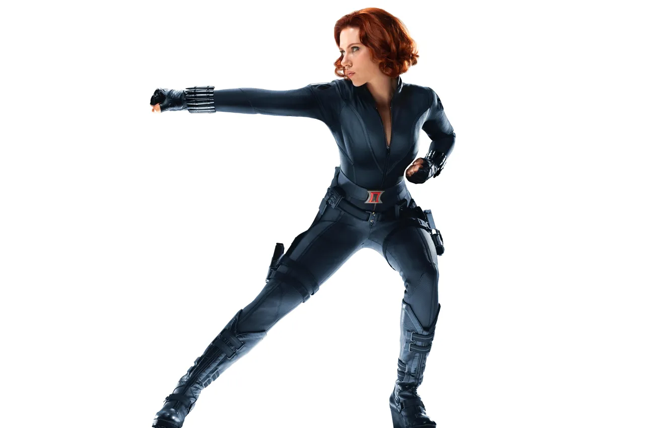 Photo wallpaper look, pose, background, actress, Scarlett Johansson, costume, Hollywood, red