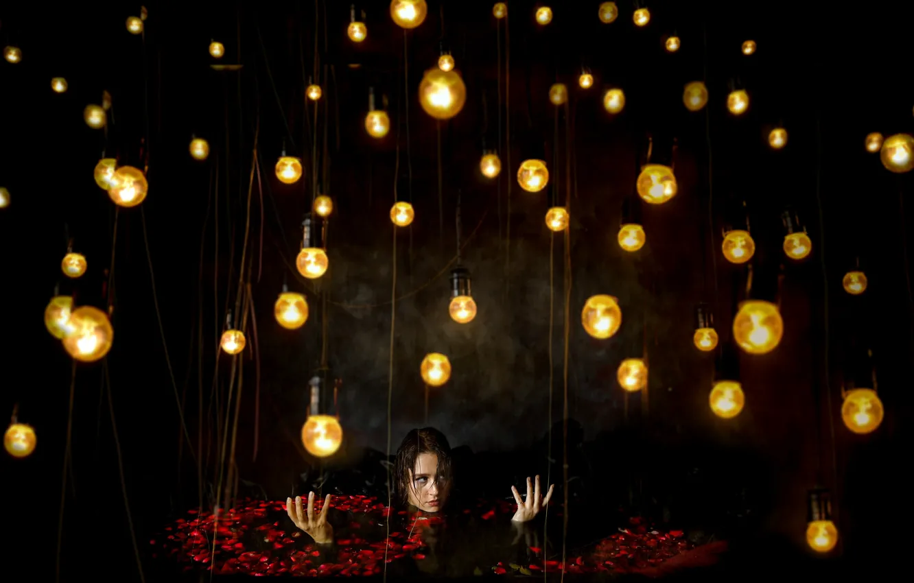 Photo wallpaper girl, lamp, the situation
