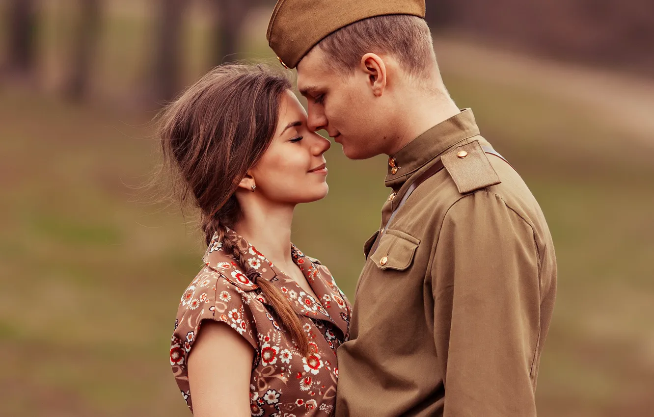 Photo wallpaper girl, retro, meeting, soldiers, guy, May 9, pussy, lovers