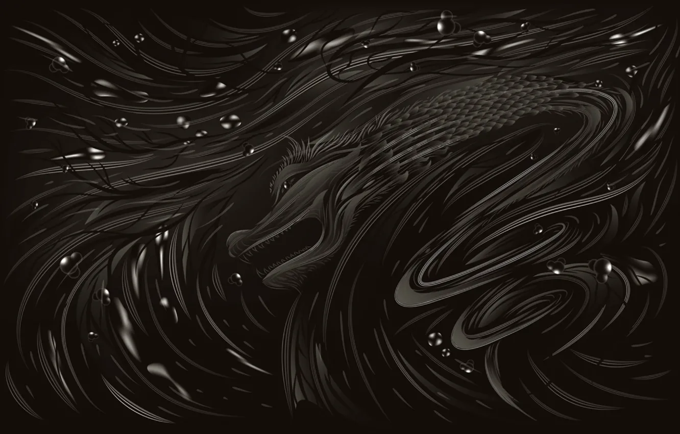 Photo wallpaper water, pattern, black, Dragon