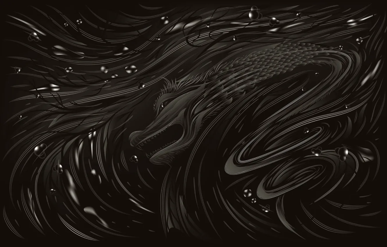 Photo wallpaper water, pattern, black, dragon