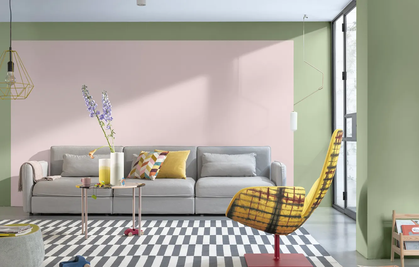 Photo wallpaper design, style, room, interior, positive, chair, living room, The combination of colors