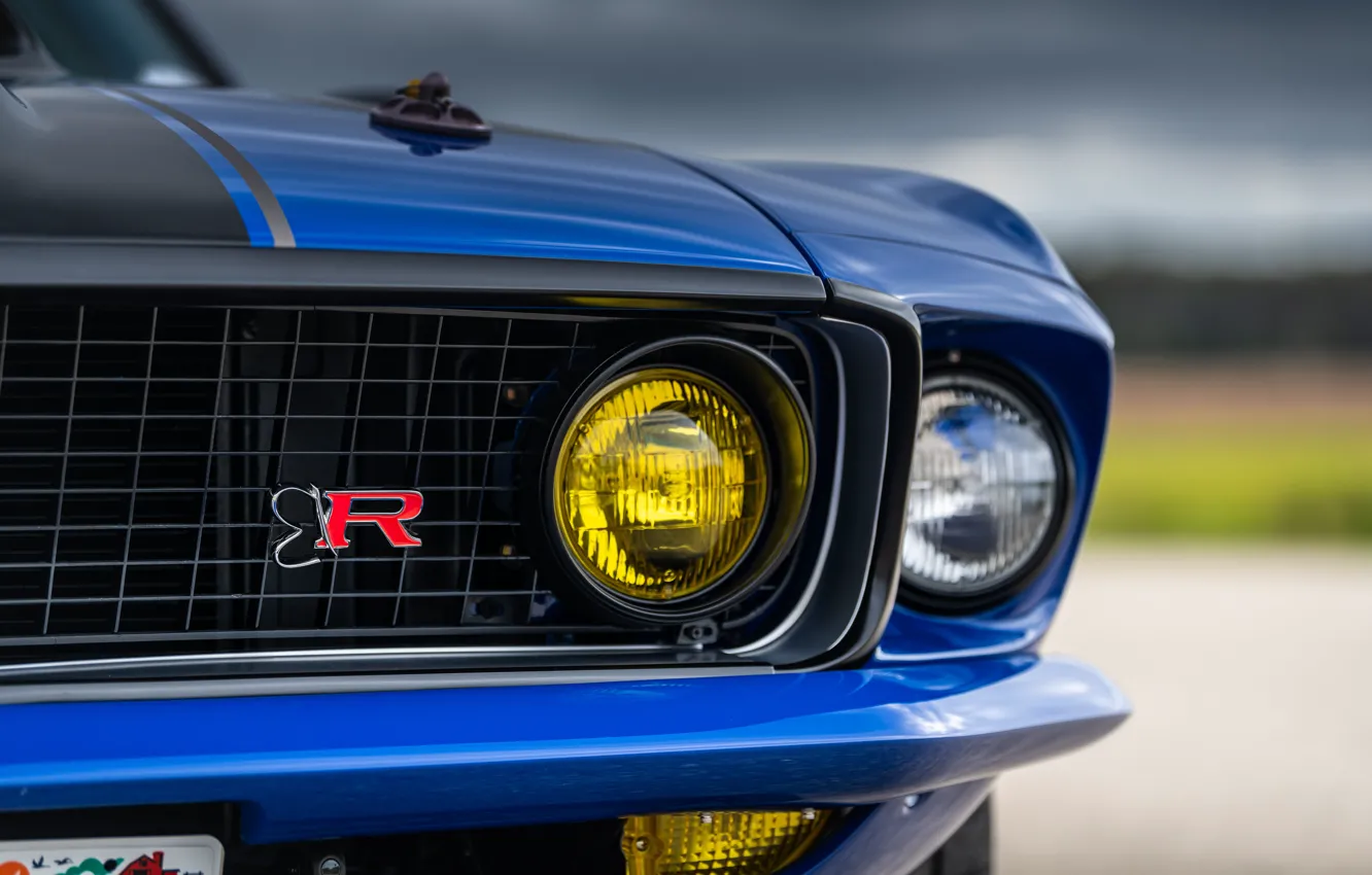Photo wallpaper Ford, The hood, 1969, Lights, Ford Mustang, Muscle car, Mach 1, Classic car