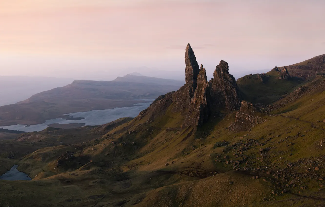 Photo wallpaper mountains, fog, rocks