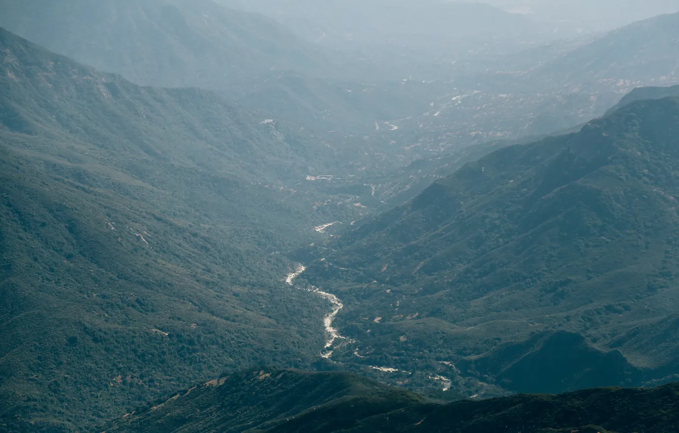 Photo wallpaper river, hills