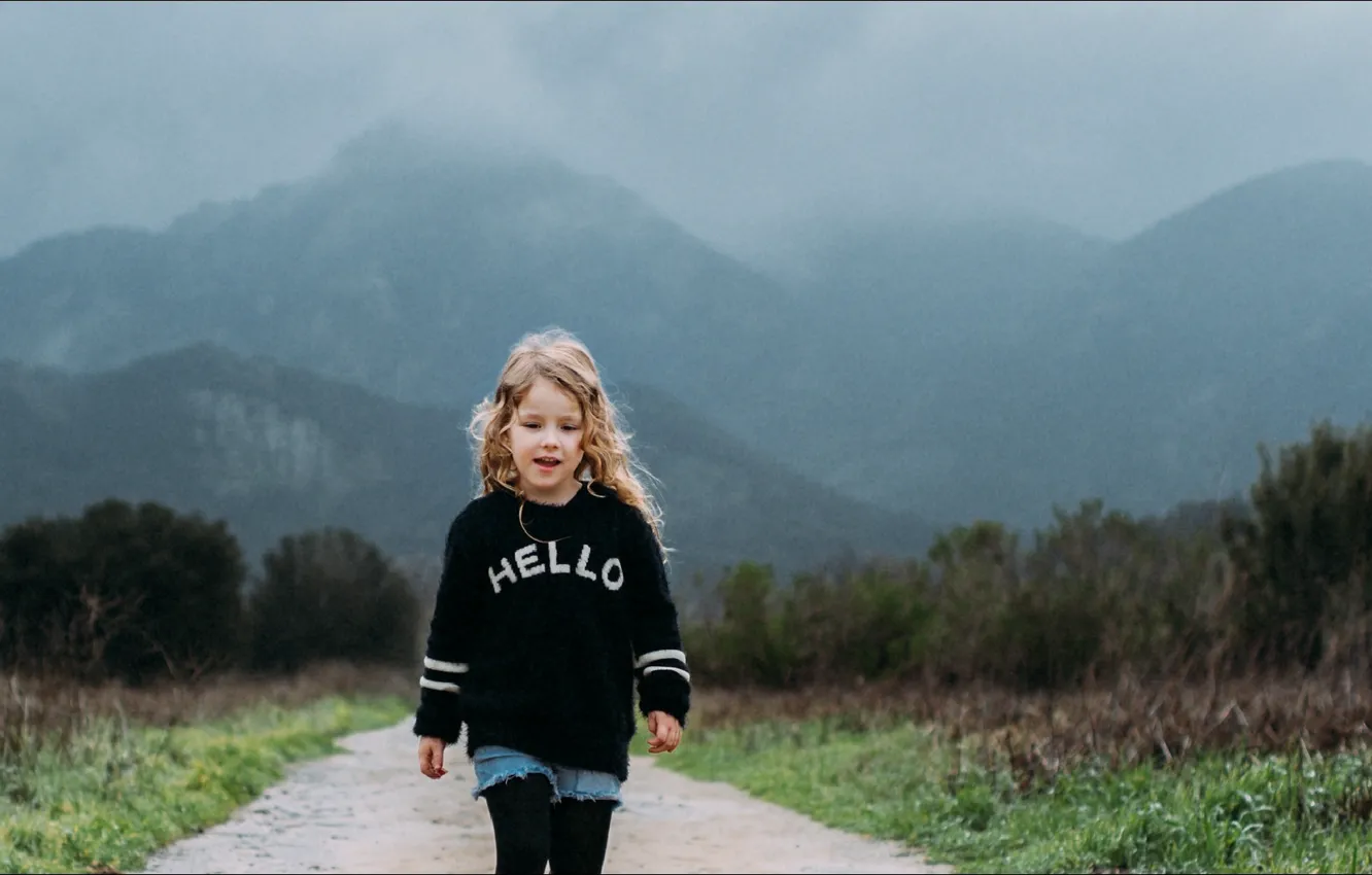 Photo wallpaper road, nature, girl, girl, walk, hi, nature, mountains