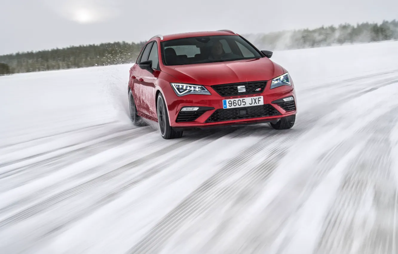 Photo wallpaper winter, snow, red, skid, universal, Seat, 2017, Leon Cupra ST