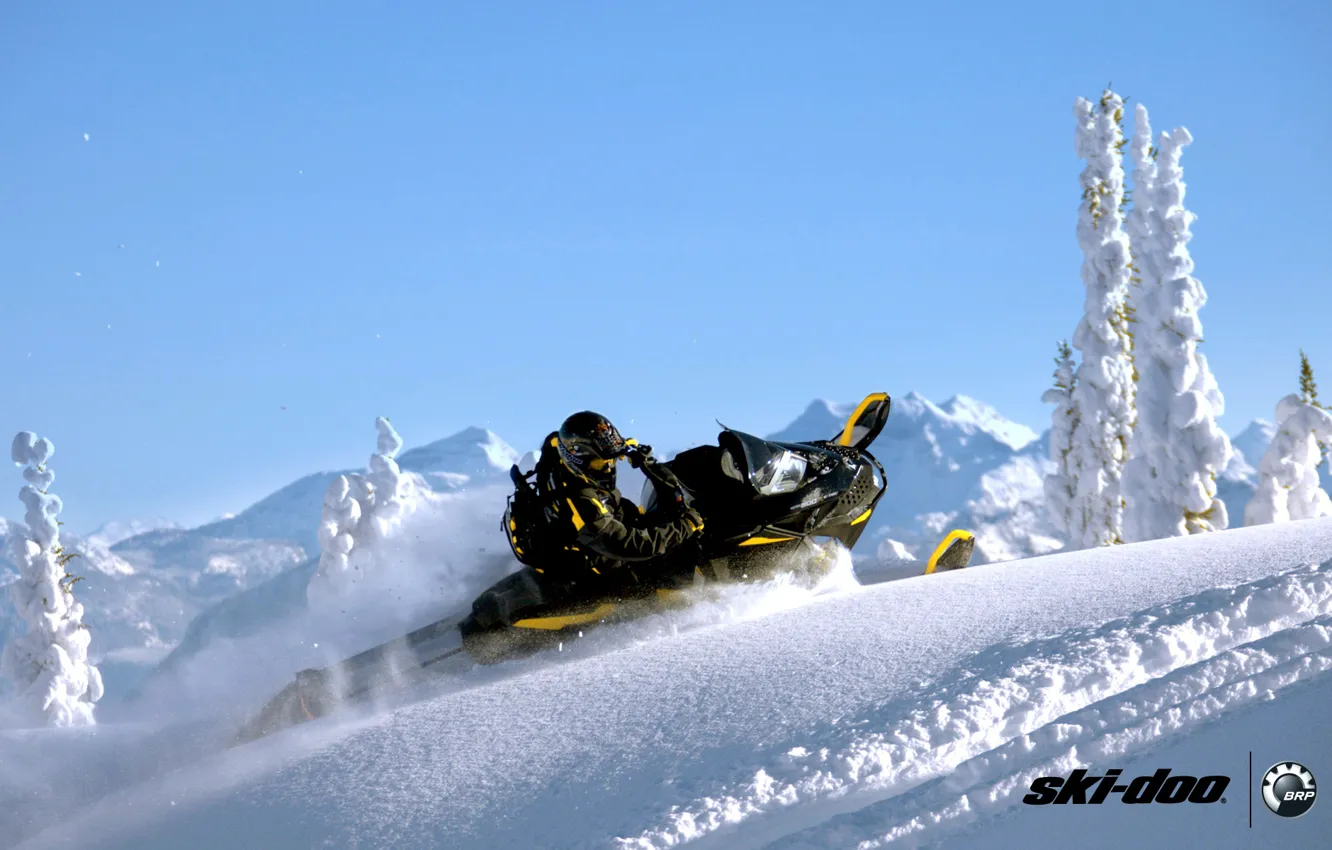 Photo wallpaper snow, sport, portfolio, mountain, snow, snowmobile, Sport, summit