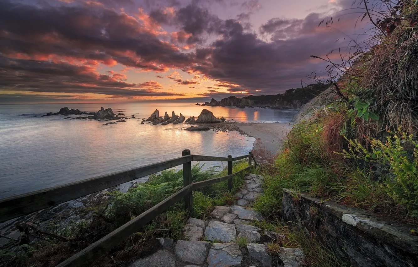 Photo wallpaper sea, sunset, shore